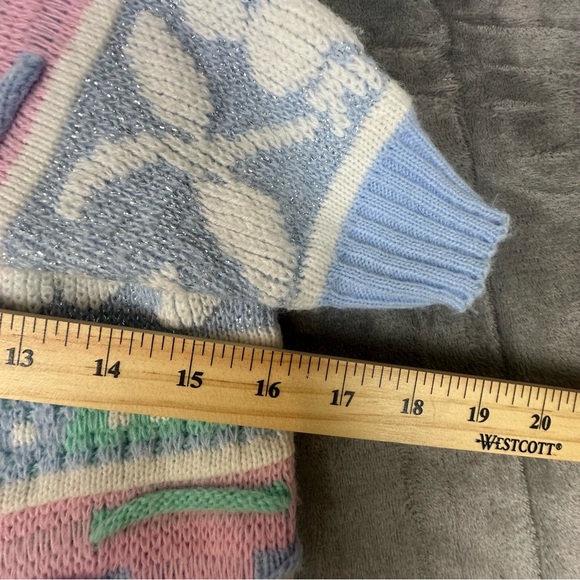 VTG 80s 90s Rose Textured 3D Knit Sweater Wms M NO SIZE TAG USA Pastel Glitter - Picture 12 of 14